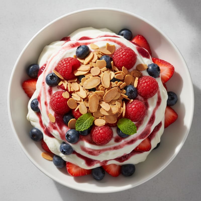 Greek Yogurt Protein Parfait with Mixed Berries and Almonds