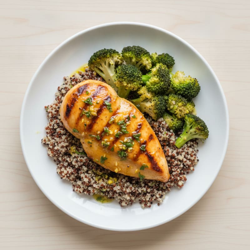 Grilled Chicken Breast with Quinoa and Steamed Broccoli