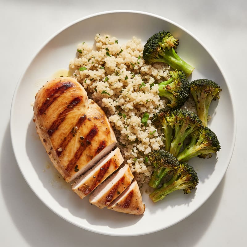 Grilled Chicken Breast with Quinoa and Roasted Broccoli