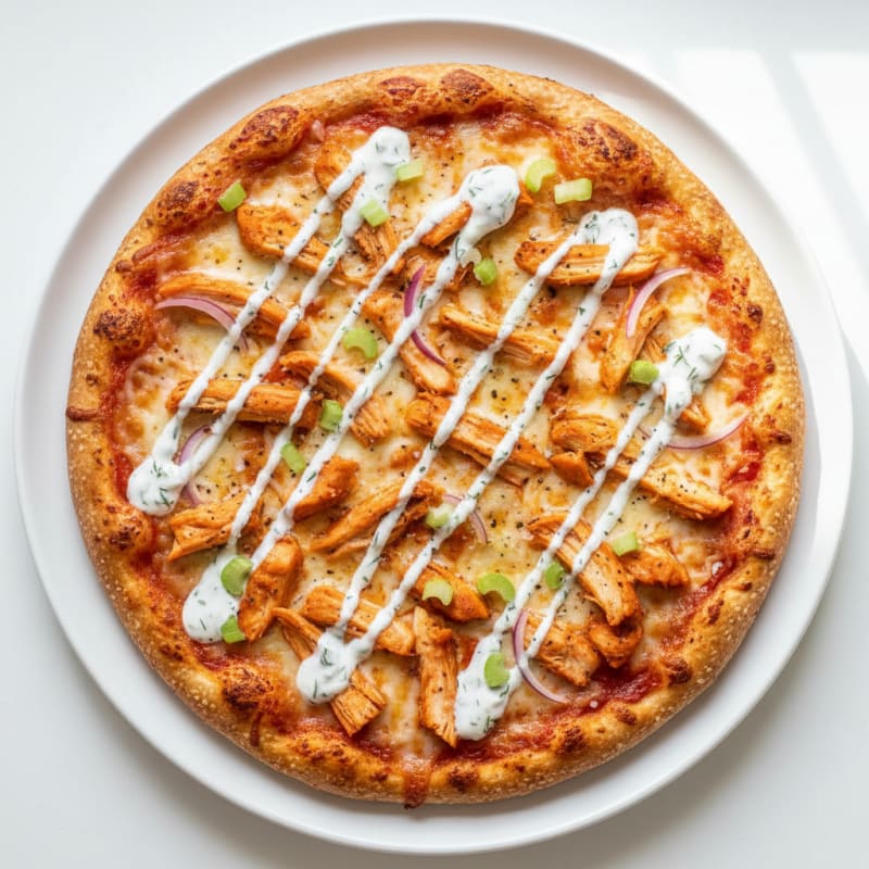 Buffalo Chicken Pizza with Ranch Drizzle