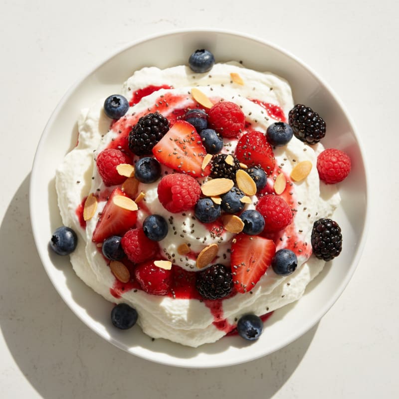 Greek Yogurt Protein Mousse with Mixed Berries