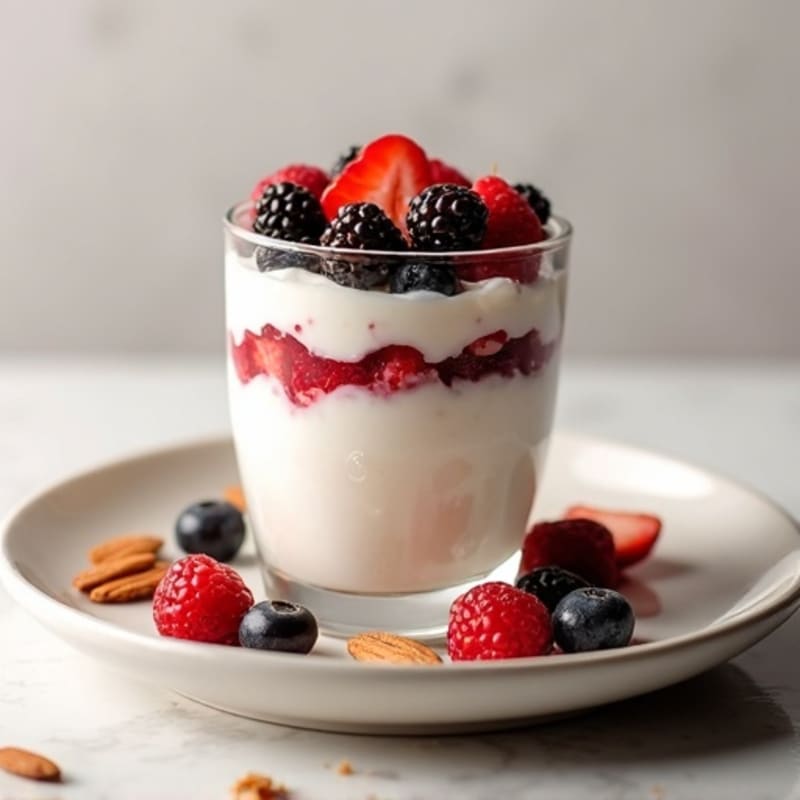 Greek Yogurt Protein Parfait with Mixed Berries and Almonds