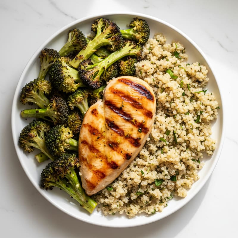 Grilled Chicken Breast with Roasted Broccoli and Quinoa