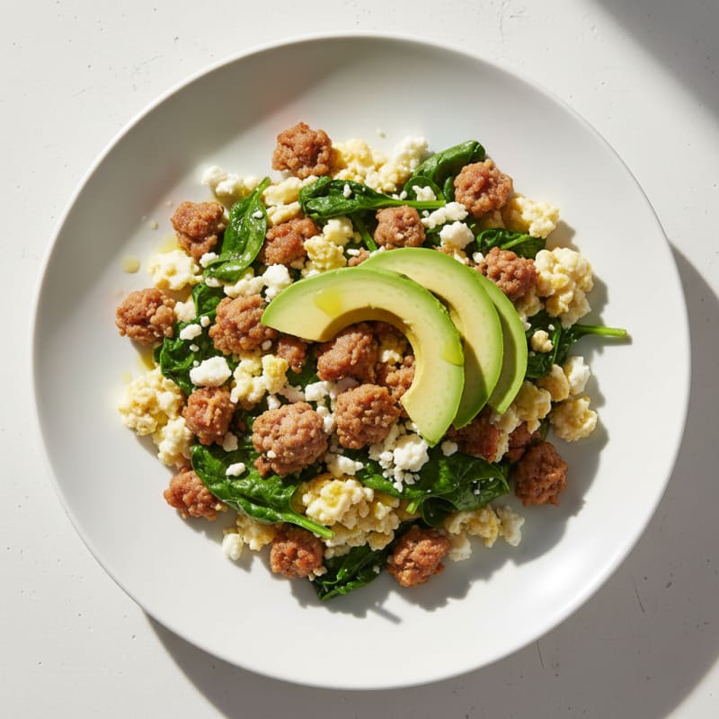 Egg White and Turkey Sausage Scramble with Spinach and Feta