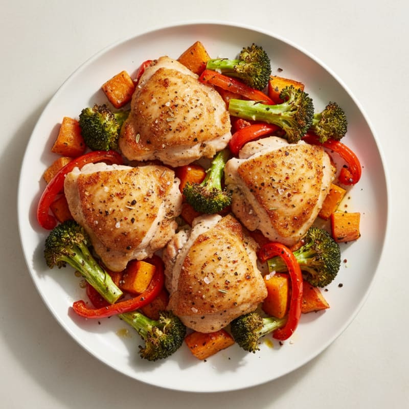 Crispy Baked Chicken Thighs with Roasted Vegetables