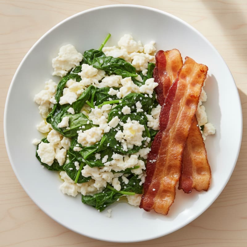 Egg White and Spinach Scramble with Turkey Bacon