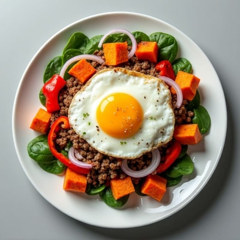 Savory Ground Beef and Roasted Sweet Potato Hash