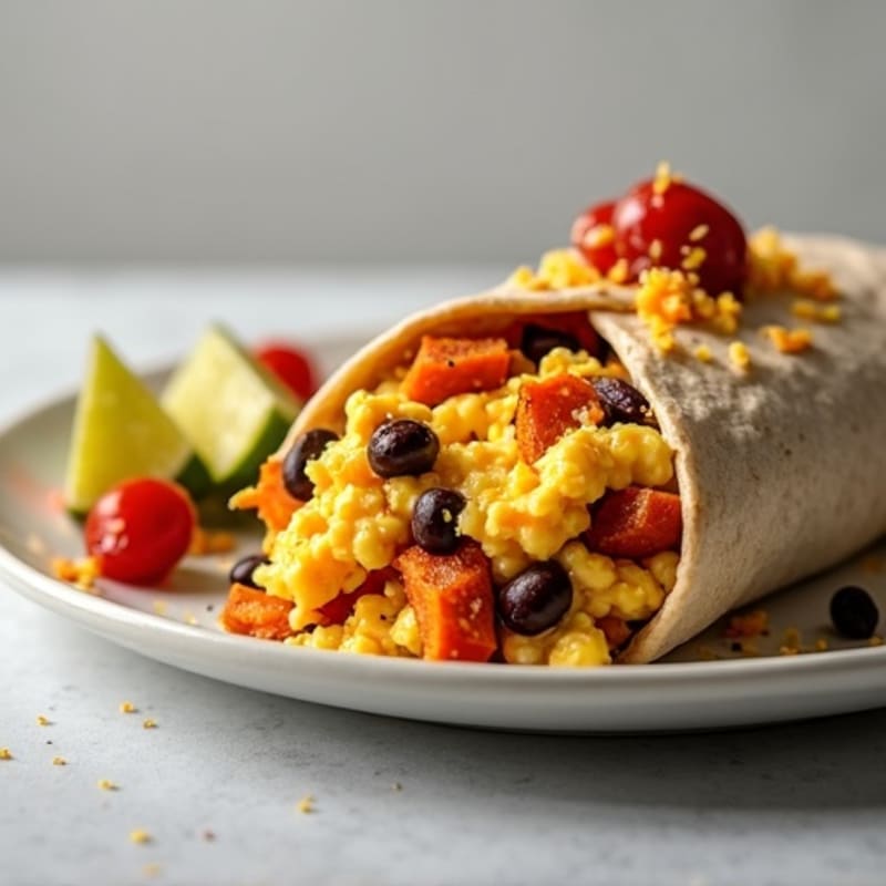 Loaded Scrambled Egg, Black Bean, and Roasted Sweet Potato Burrito