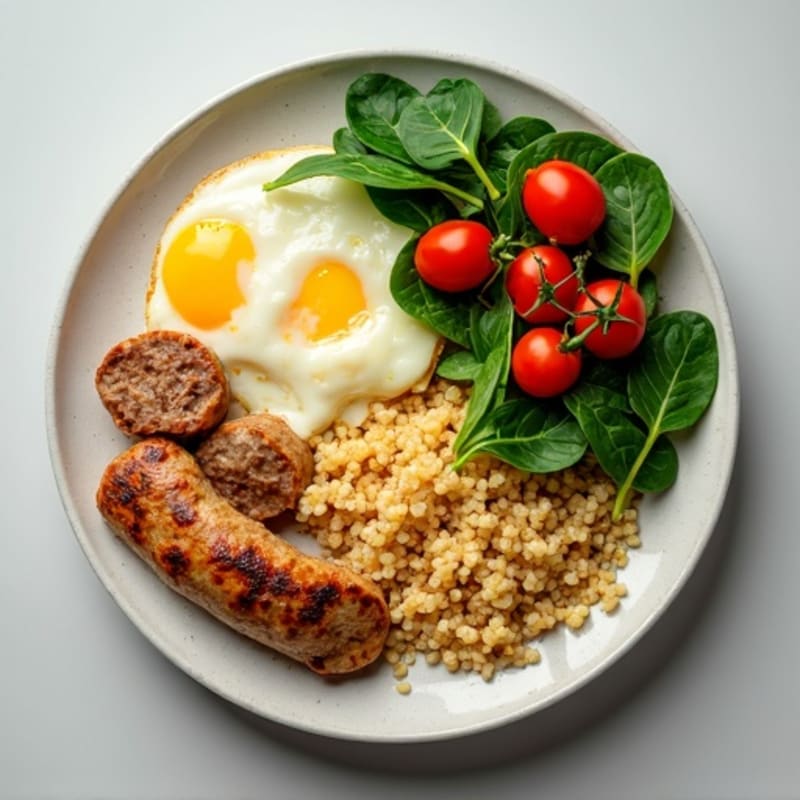 Egg White Scramble with Chicken Sausage and Spinach