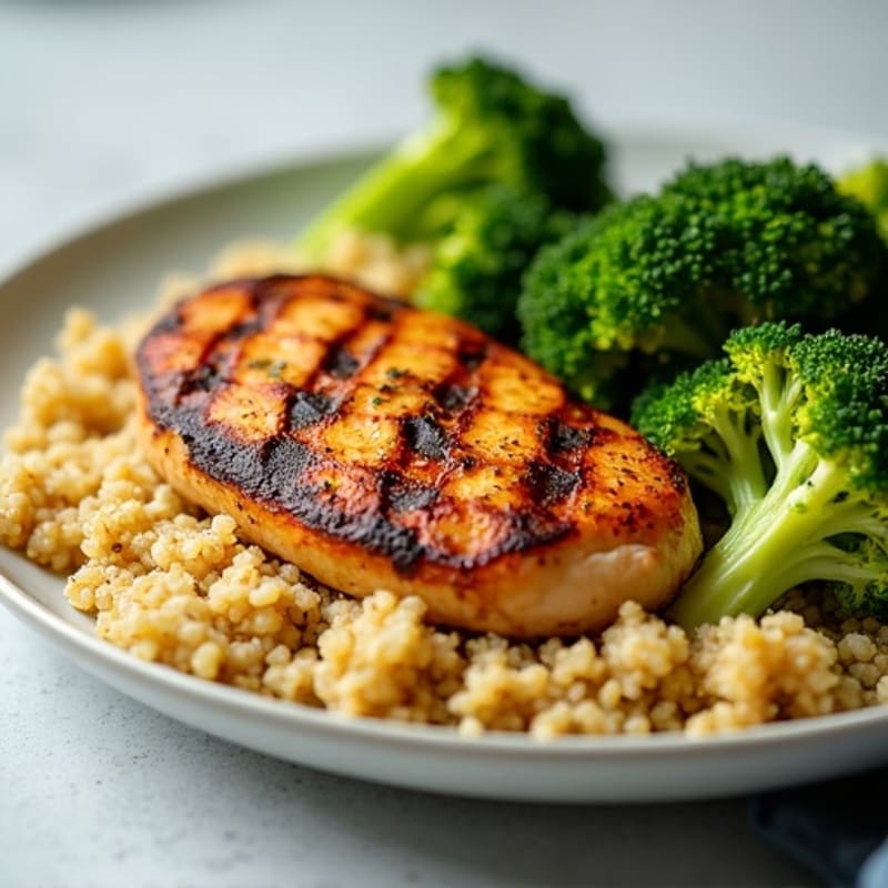 Grilled Chicken Breast with Quinoa and Roasted Broccoli
