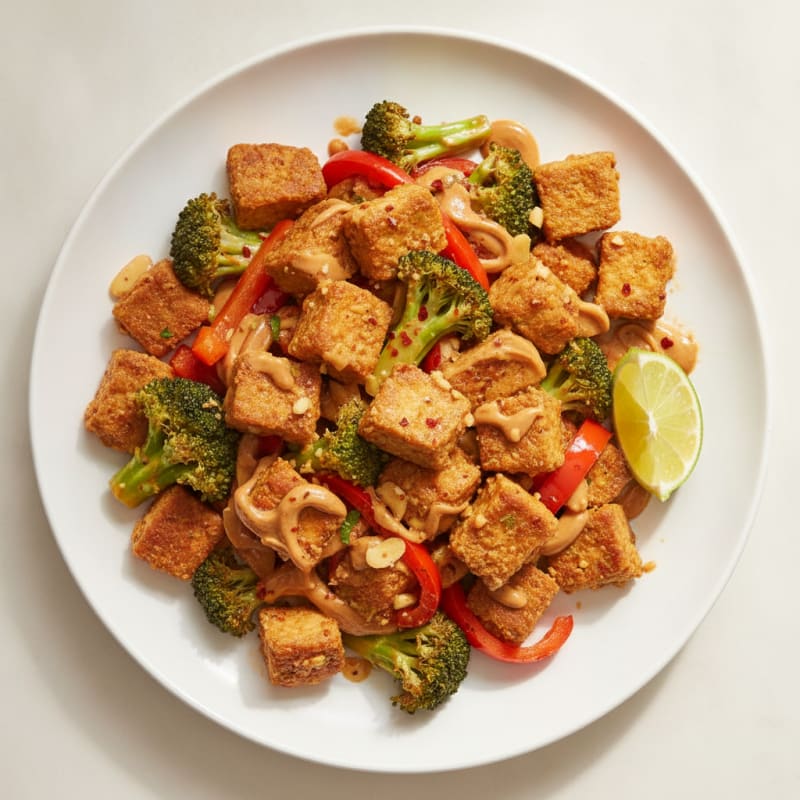 Seitan Stir-Fry with Creamy Peanut Sauce