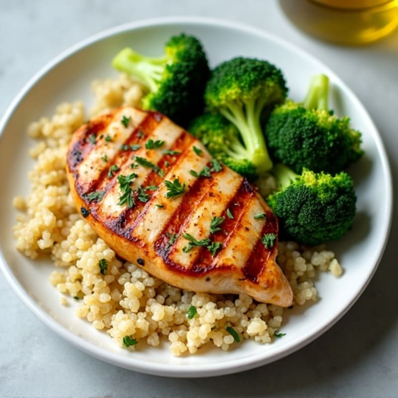 Grilled Chicken Breast with Roasted Broccoli and Quinoa