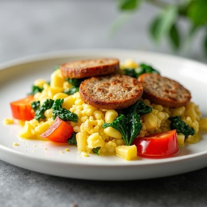 Egg White and Turkey Sausage Scramble with Spinach and Bell Peppers