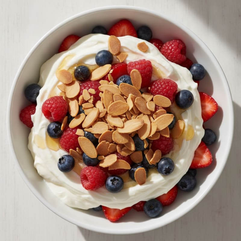 Greek Yogurt Protein Parfait with Mixed Berries and Almonds