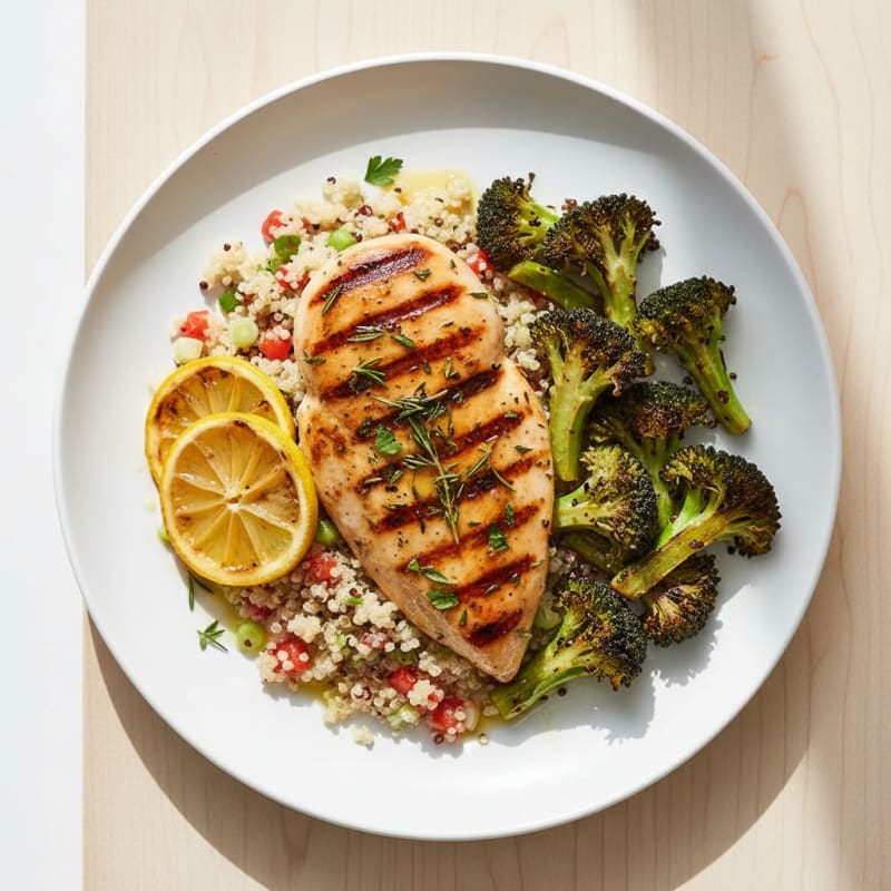 Grilled Chicken Breast with Quinoa and Roasted Broccoli