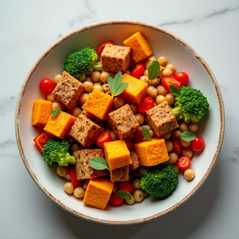 Crispy Roasted Sweet Potato and Mixed Vegetable Bowl
