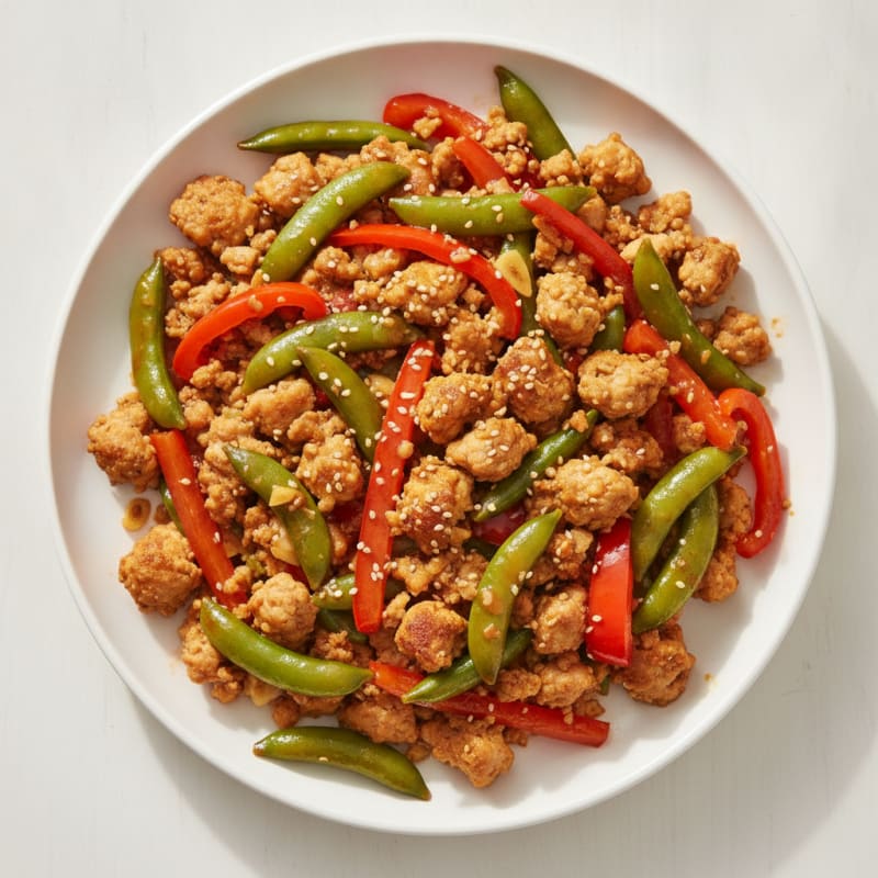 Ground Chicken Stir-Fry with Bell Peppers and Snap Peas