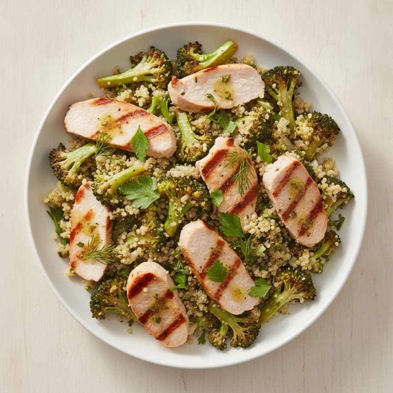 Grilled Turkey Breast Salad with Quinoa and Roasted Broccoli