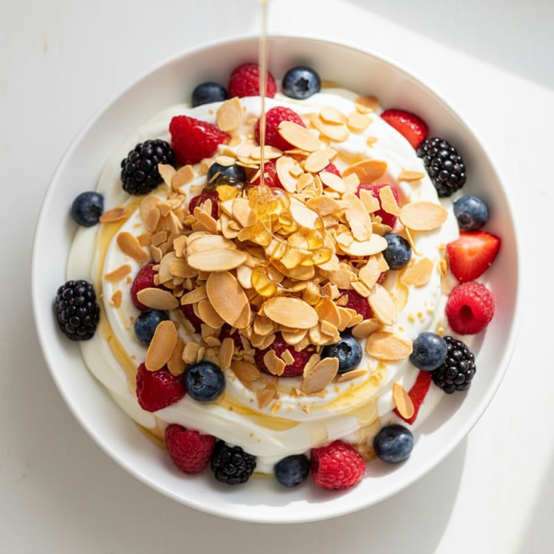 Greek Yogurt Protein Parfait with Mixed Berries and Almonds