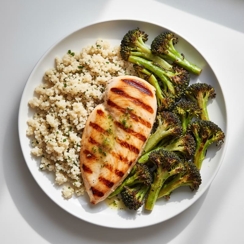 Grilled Chicken Breast with Quinoa and Roasted Broccoli