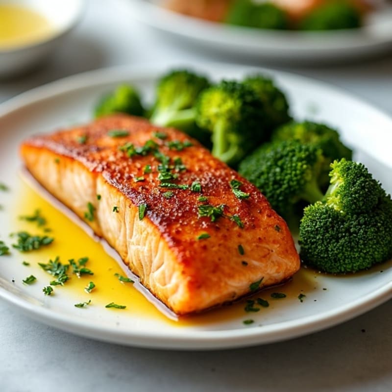 Crispy Pan-Seared Salmon with Roasted Broccoli