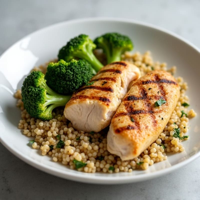 Grilled Chicken Breast with Quinoa and Roasted Broccoli