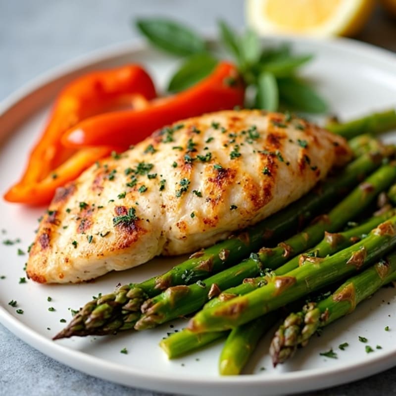 Sheet Pan Lemon Herb Chicken with Crispy Roasted Asparagus and Bell Peppers