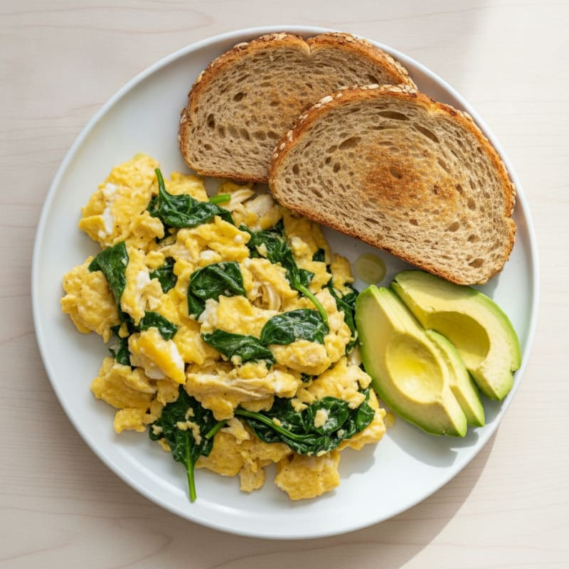 Egg and Spinach Scramble with Toasted Whole Grain Bread
