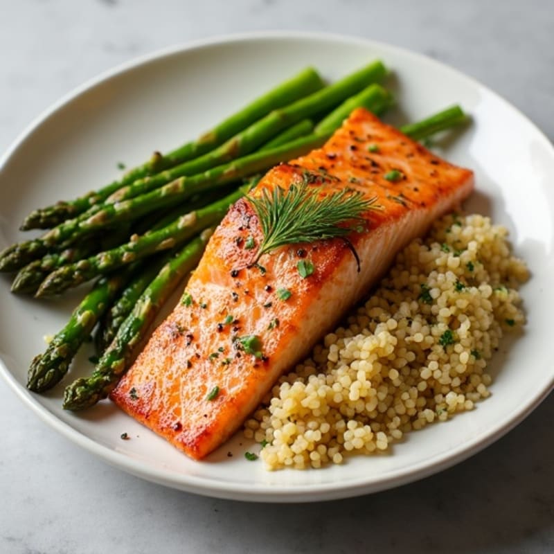 Crispy Lemon Herb Salmon with Roasted Asparagus and Quinoa