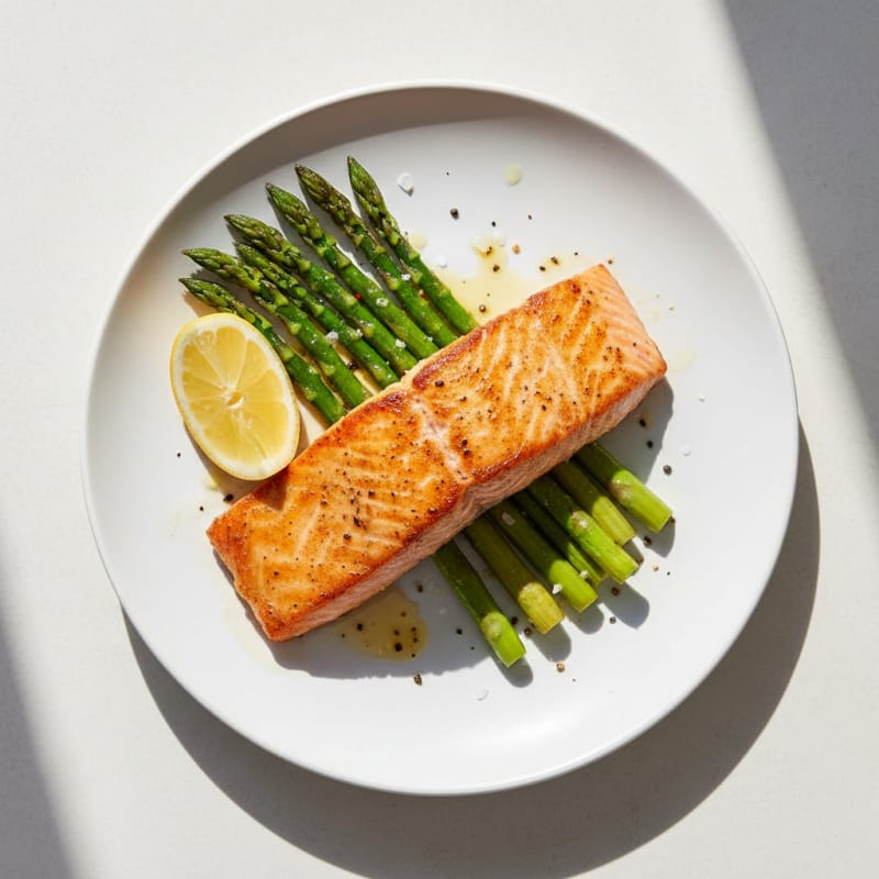 Golden Pan-Seared Salmon with Roasted Asparagus