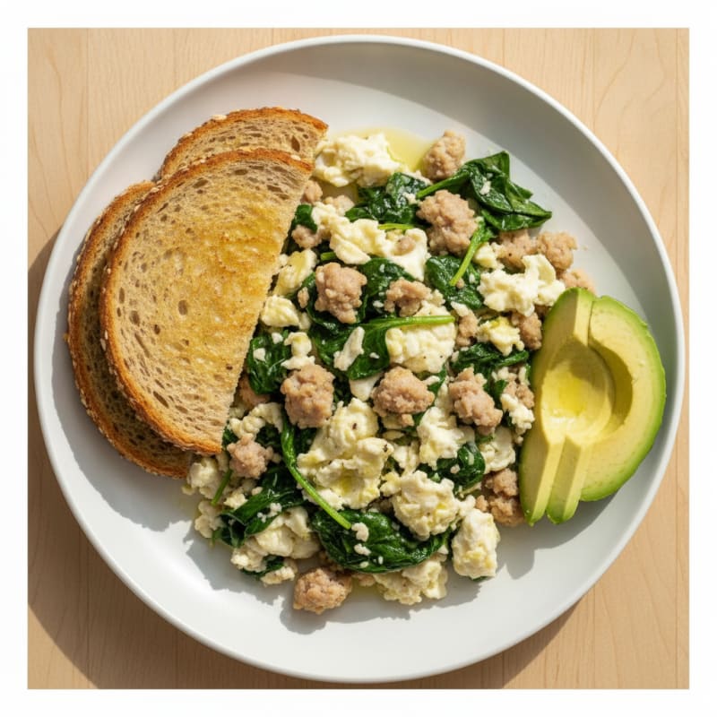 Egg White and Spinach Scramble with Turkey Sausage