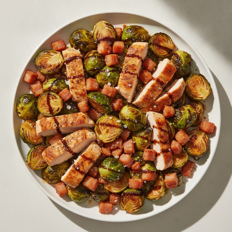 Balsamic-Glazed Brussels Sprouts with Pancetta and Chicken