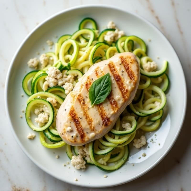 Creamy Cauliflower Alfredo Chicken with Zucchini Noodles