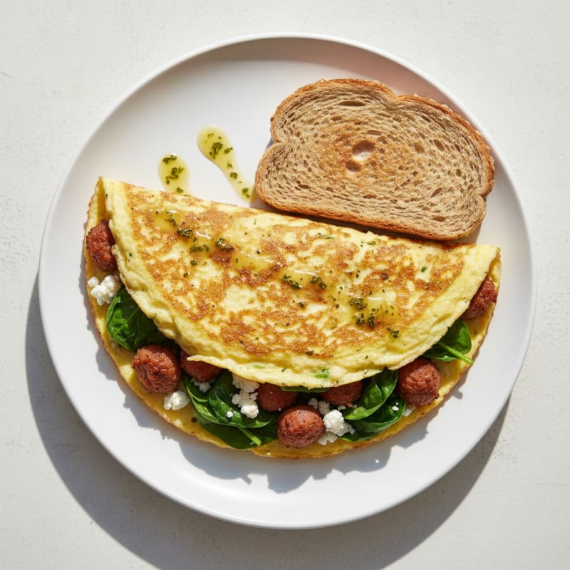 Crispy Egg White Omelet with Turkey Sausage and Spinach