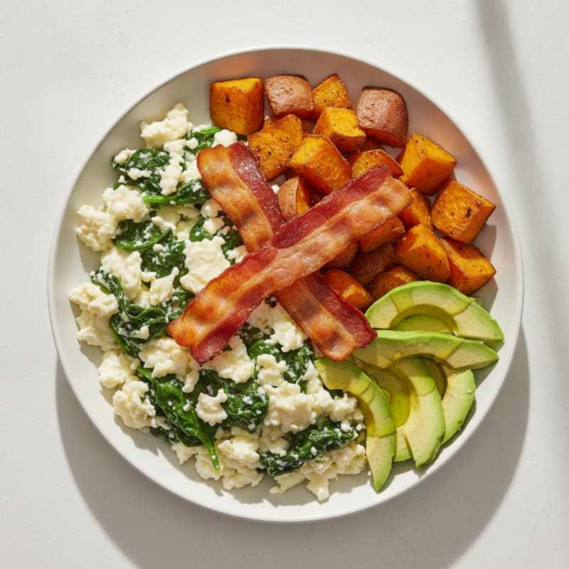 Crispy Turkey Bacon and Egg White Scramble with Spinach