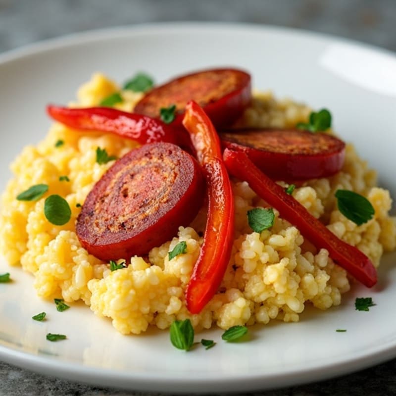 Lean Chorizo and Creamy Cauliflower Rice with Roasted Bell Peppers