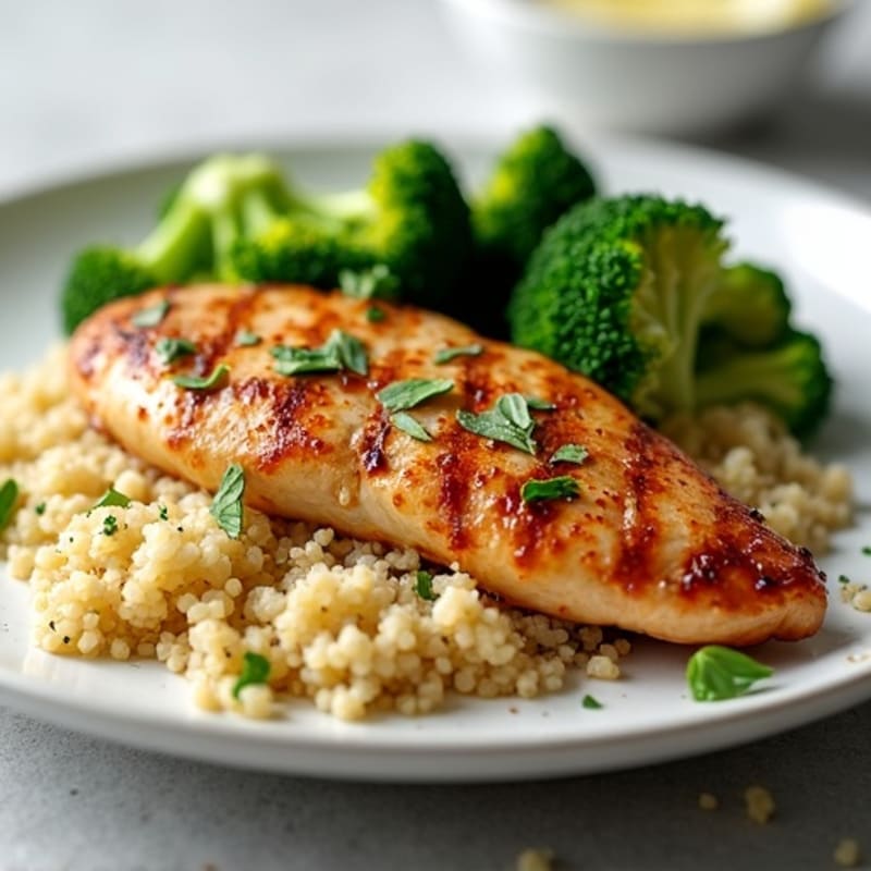 Grilled Chicken Breast with Quinoa and Steamed Broccoli