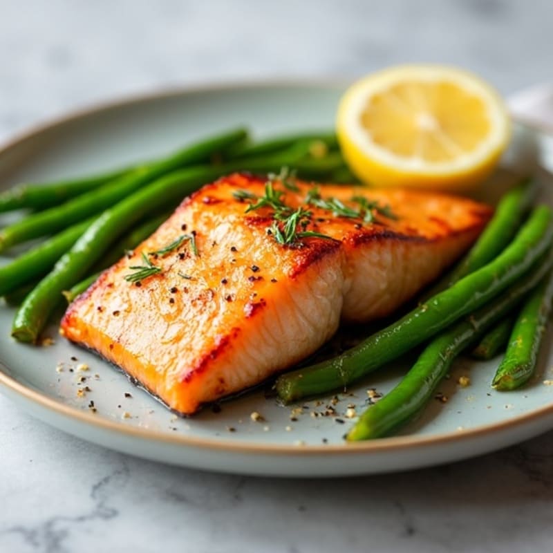 Flaky Roasted Salmon with Lemon-Garlic Green Beans