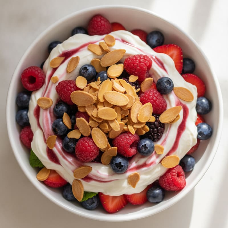 Greek Yogurt Protein Parfait with Mixed Berries and Almonds