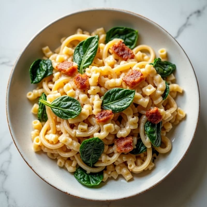Creamy Whole Wheat Pasta with Crispy Lean Pancetta