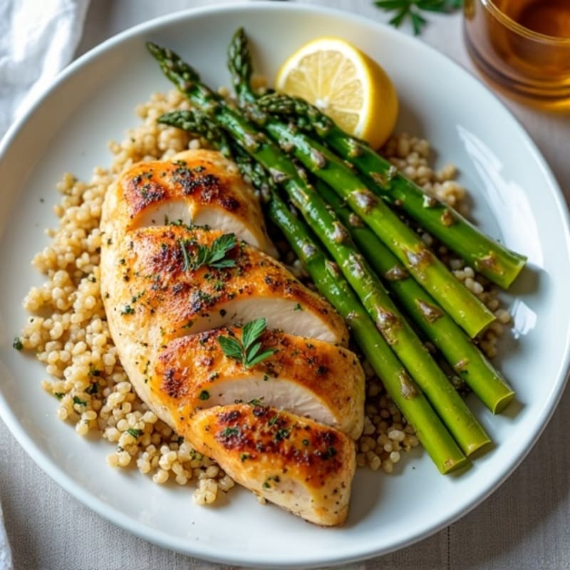 Sheet Pan Lemon Herb Chicken and Crispy Asparagus with Quinoa