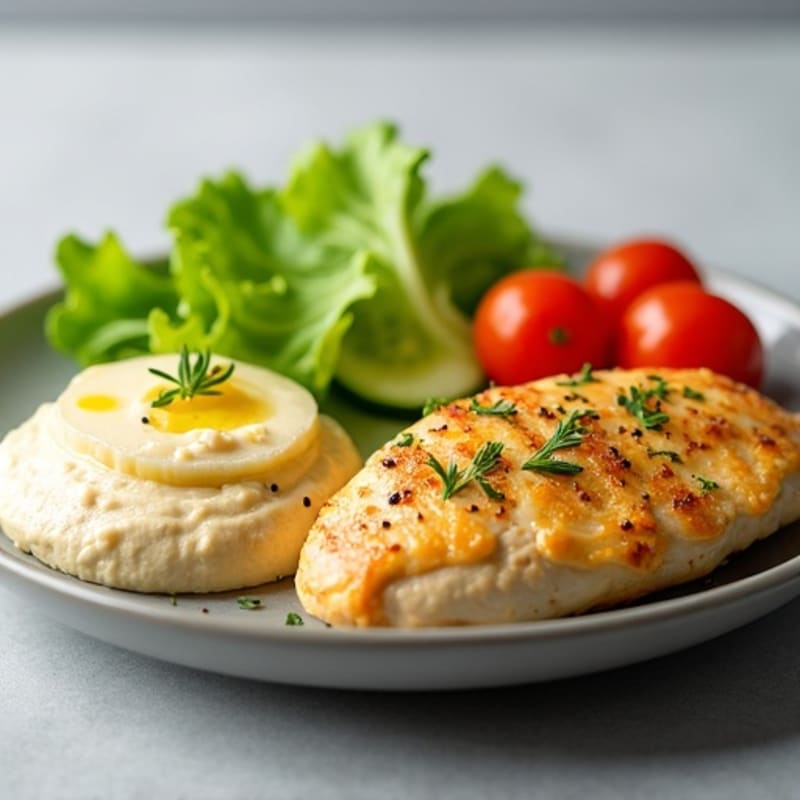 Lemon-Garlic Chicken with Creamy Hummus and Fresh Vegetables