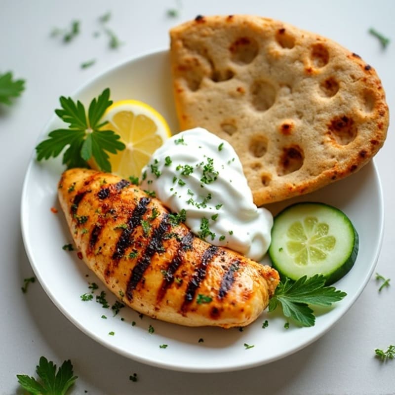 Lemon-Herb Grilled Chicken with Warm Pita and Fresh Tzatziki