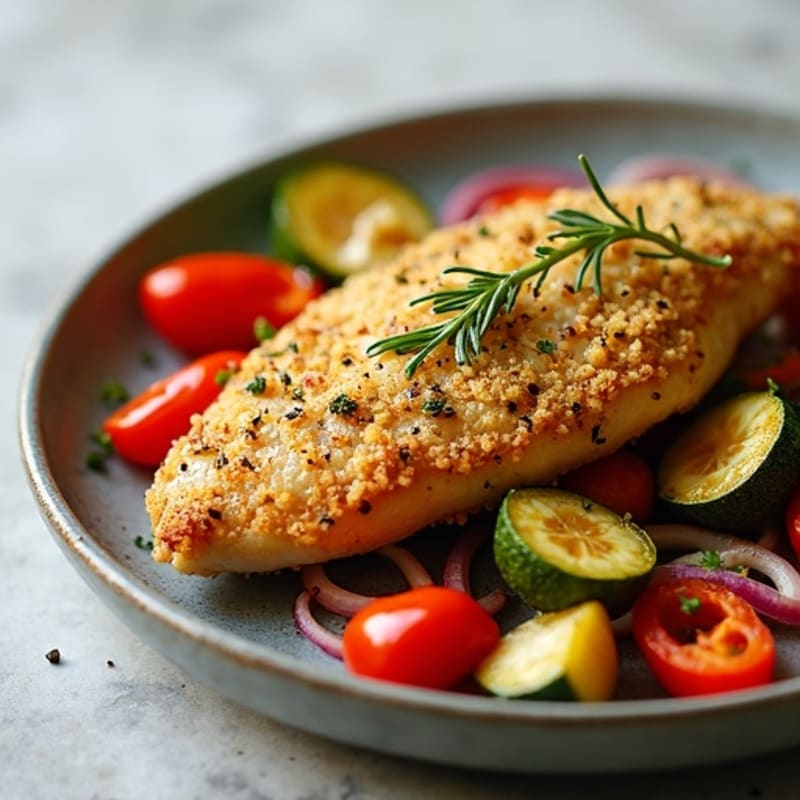 Herb-Crusted Pan Seared Chicken with Roasted Vegetables