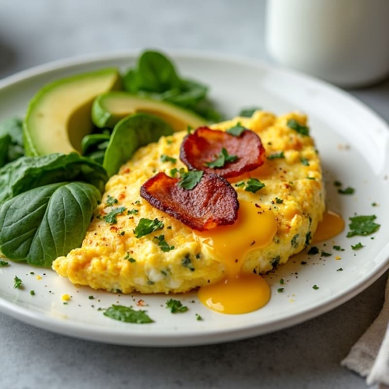 Cottage Cheese Egg Scramble with Spinach and Turkey Bacon