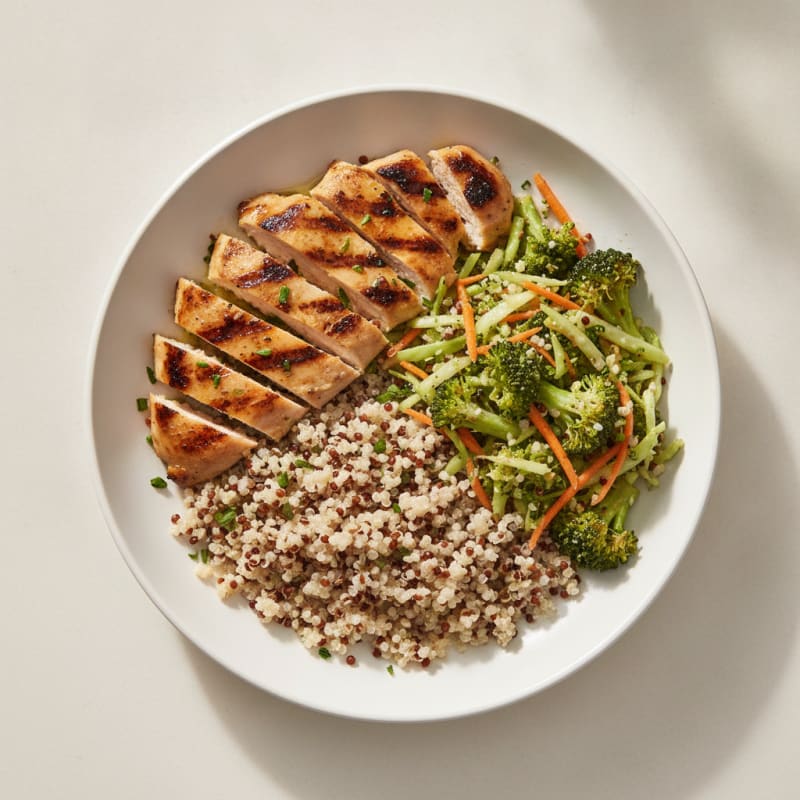 Grilled Chicken Breast with Quinoa and Crunchy Broccoli Slaw