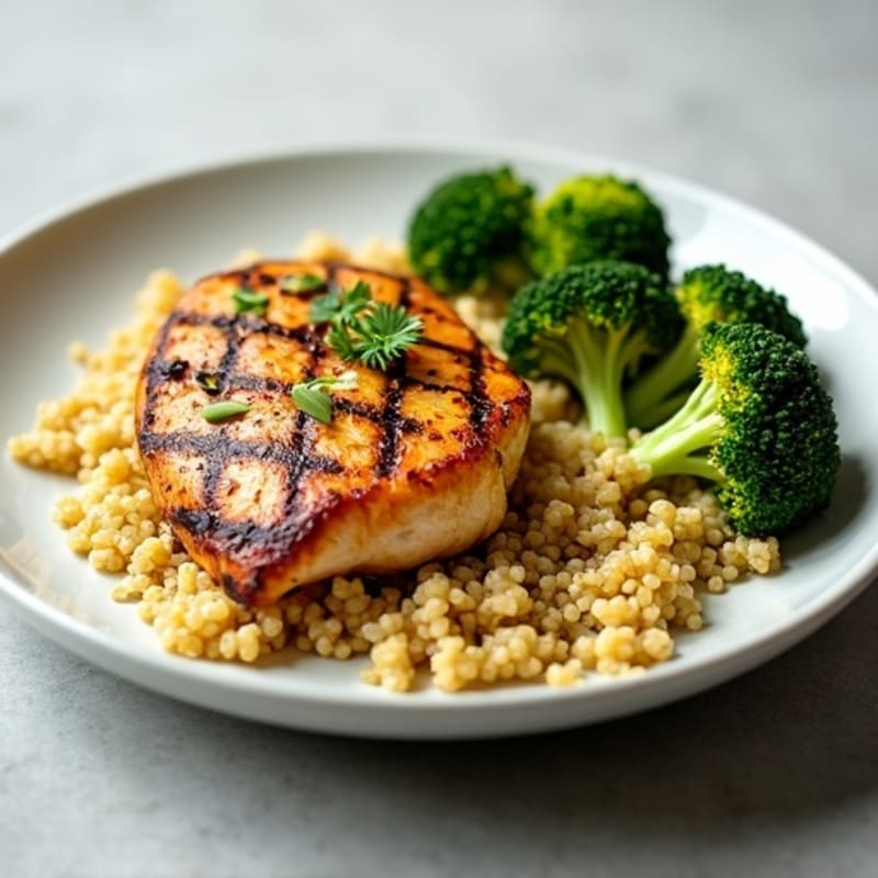 Grilled Chicken Breast with Quinoa and Roasted Broccoli