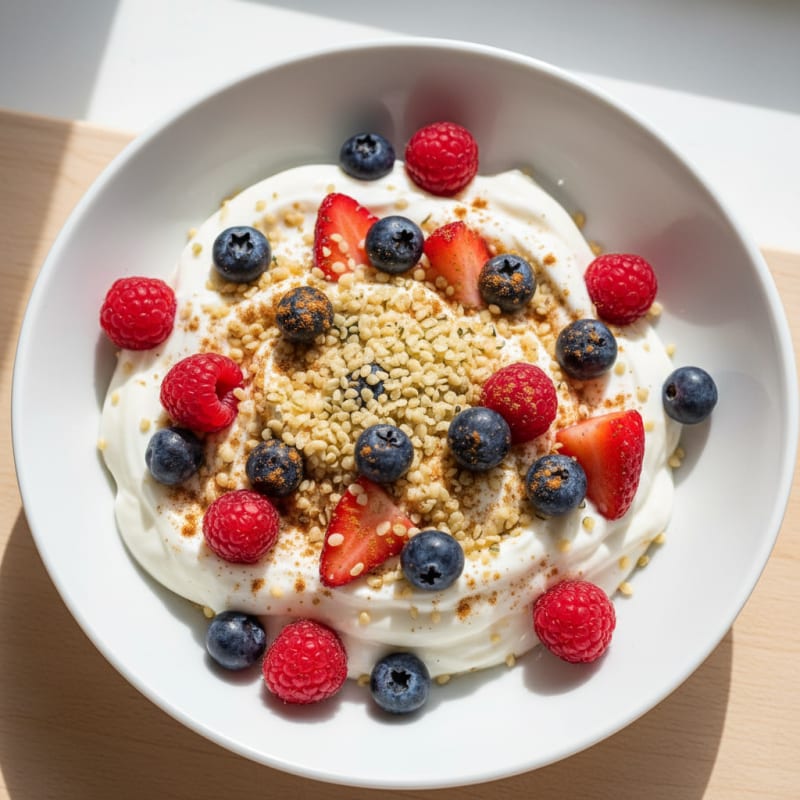 Silky Greek Yogurt Bowl with Hemp Seeds and Mixed Berries
