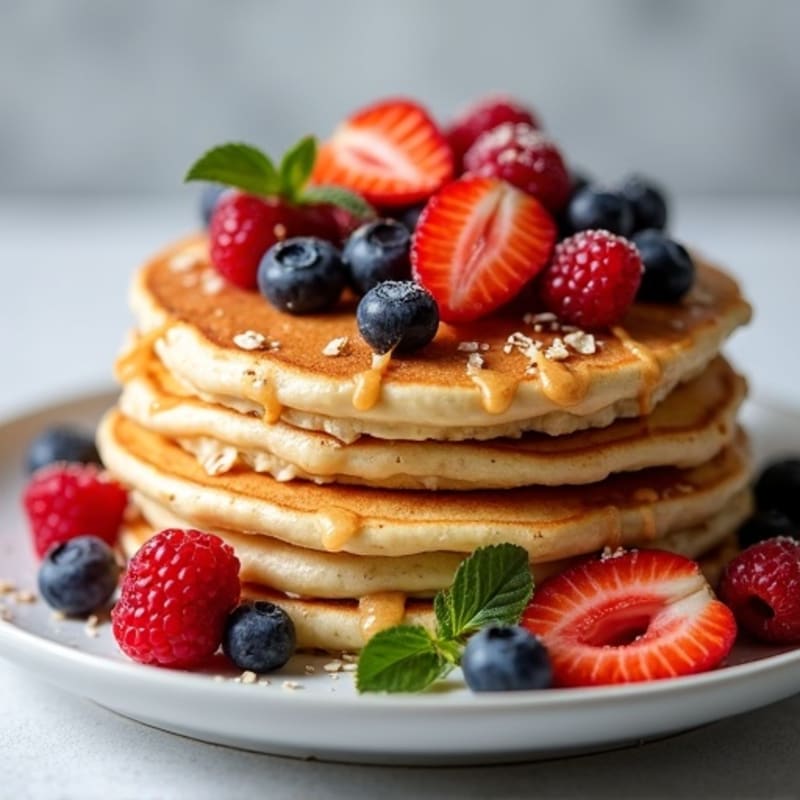 Fluffy Protein Pancakes with Greek Yogurt and Berries