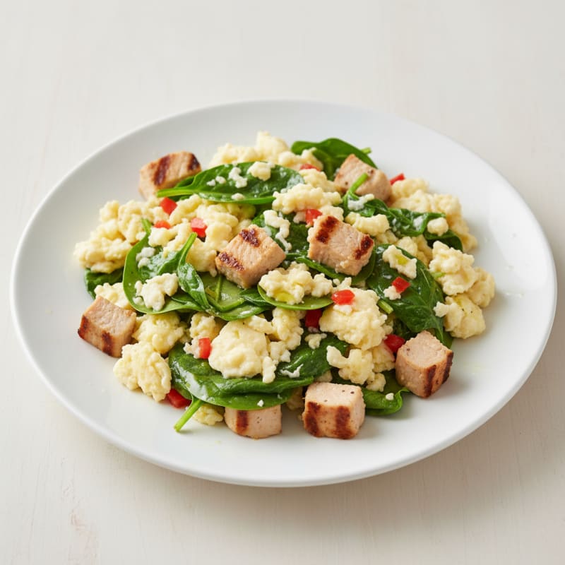 Egg White Scramble with Spinach and Grilled Turkey Breast
